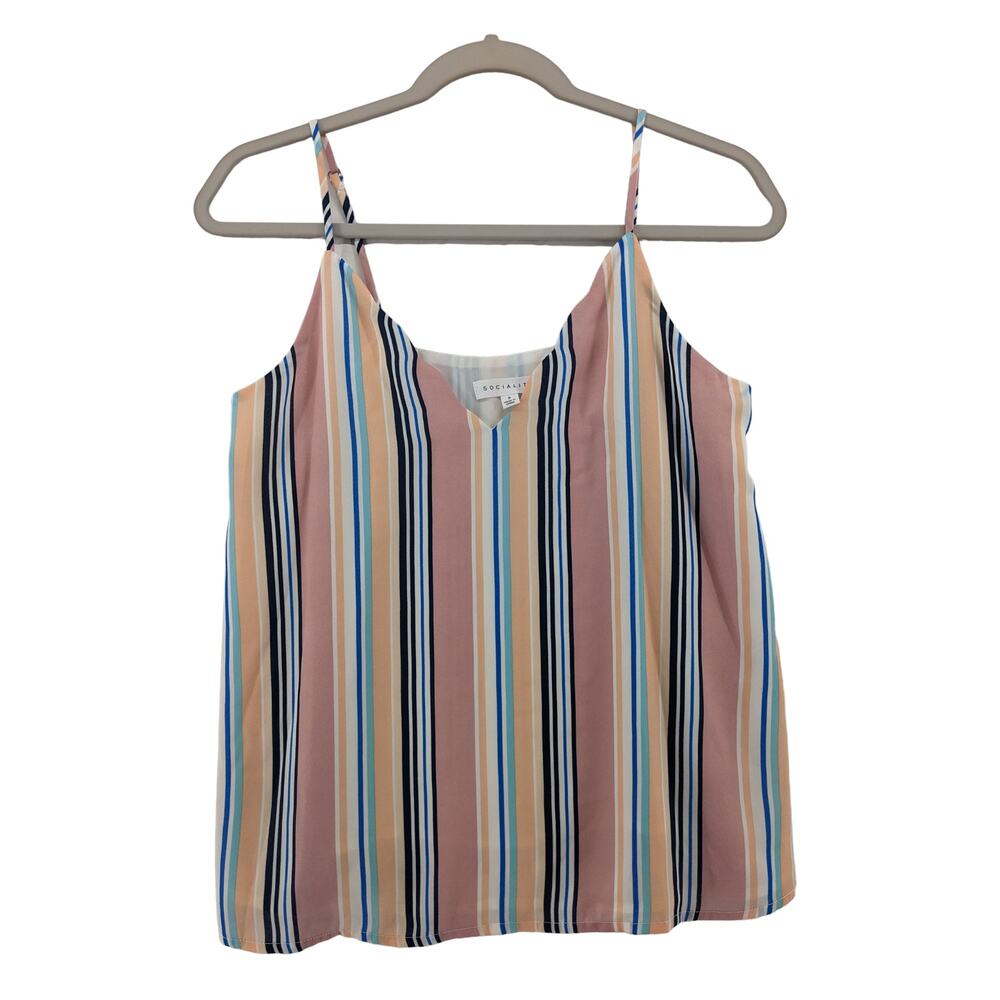 Socialite Striped Camisole Small Pink Layering V Neck Lined Spaghetti Straps Top